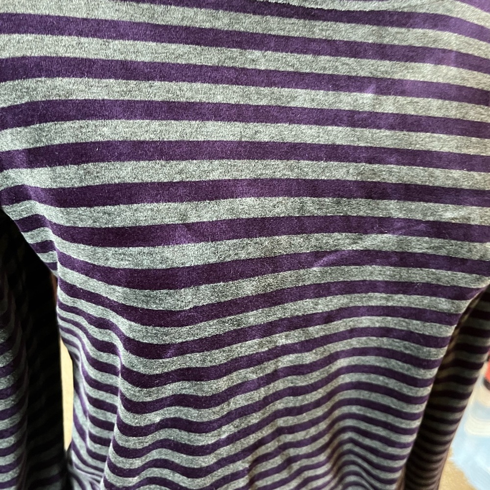 Talbots  NWT Purple and Black Striped Long Sleeve Velour Top - Picture 2 of 5